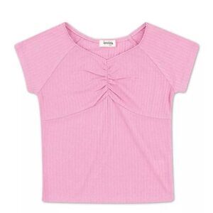 Girls Pink Cinched Detail Knit Ribbed V-neck Top Size, shirt